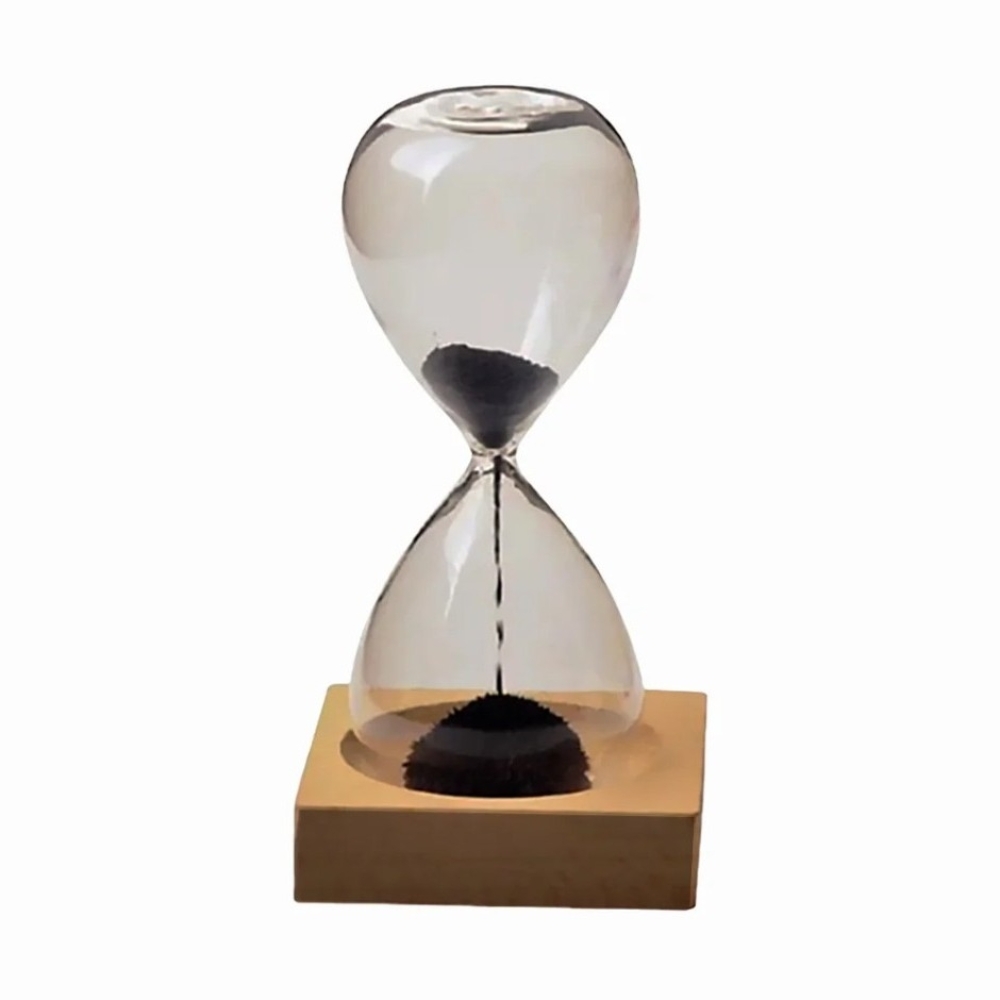 AMPULHETA DECORATIVA EM VIDRO COM SUPORTE EM MADEIRA MAGNÉTICA-BC0004LX