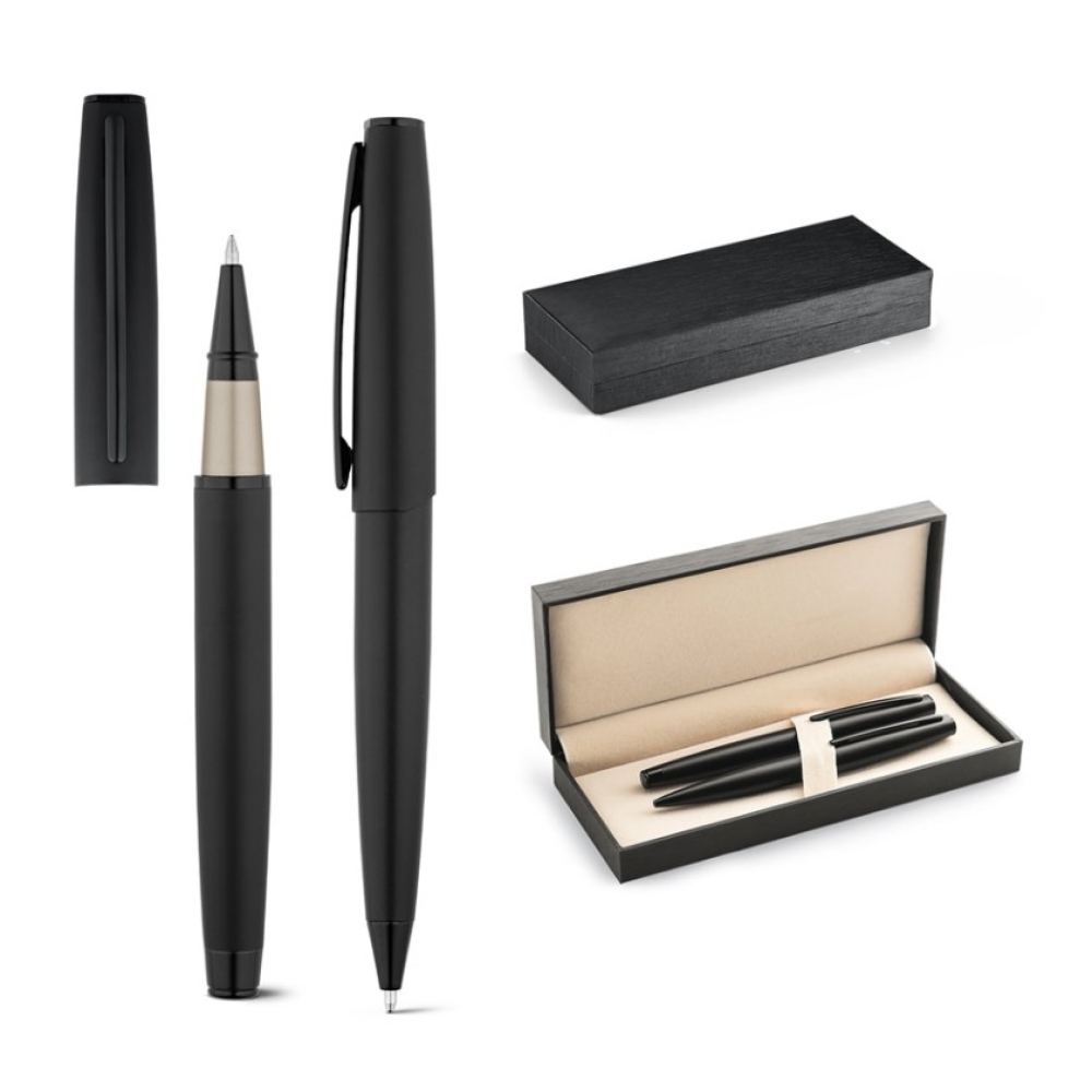 BENTON. Conjunto de roller e esferográfica em metal
