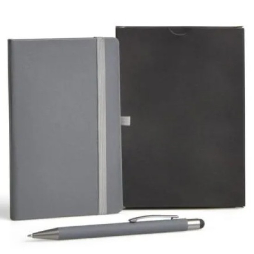 CADERNETA P/ ANOTAÇÕES COM CANETA - CINZA