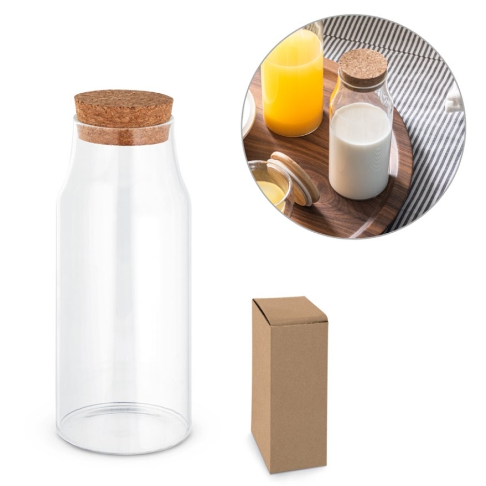 JASMIN 800. Garrafa em vidro borosilicato com tampa de cortiça 800 mL