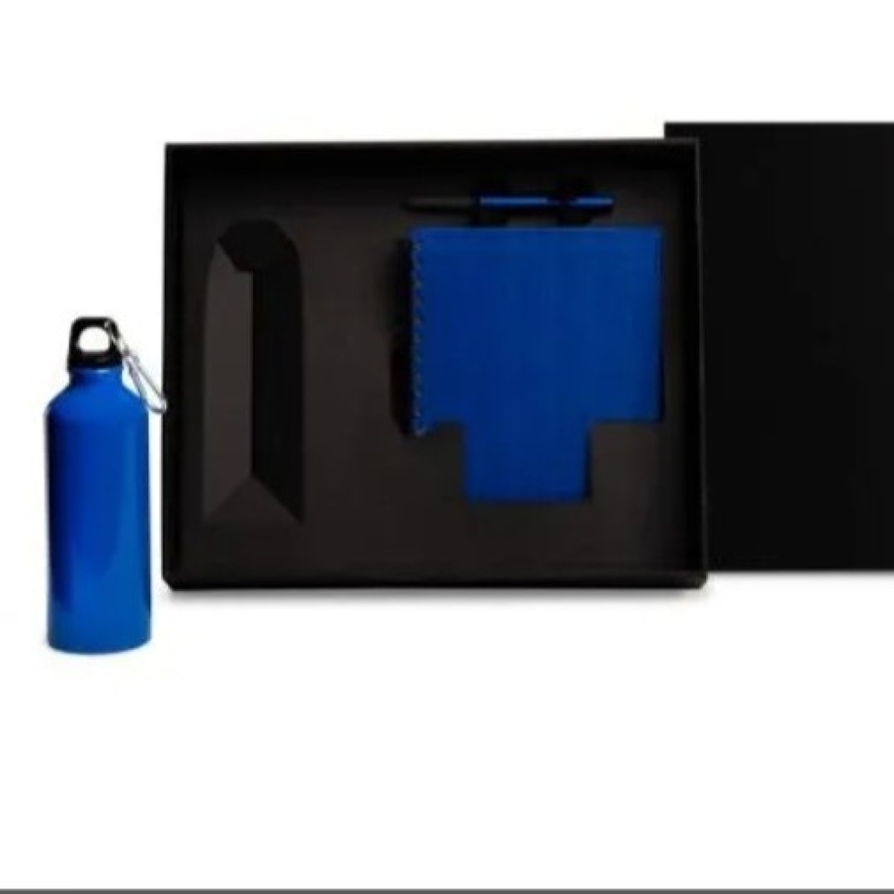 KIT COM SQUEEZE, CANETA E CADERNO - AZUL - 3 PÇS