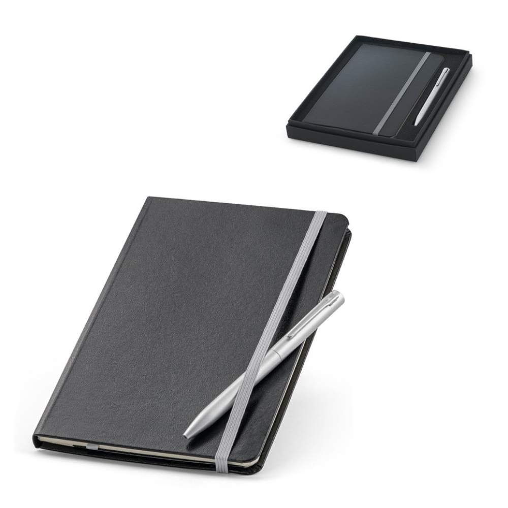 MORAES. Kit de caderno e esferográfica. Caderno com 160 páginas pautadas e esferográfica com escrita em azul