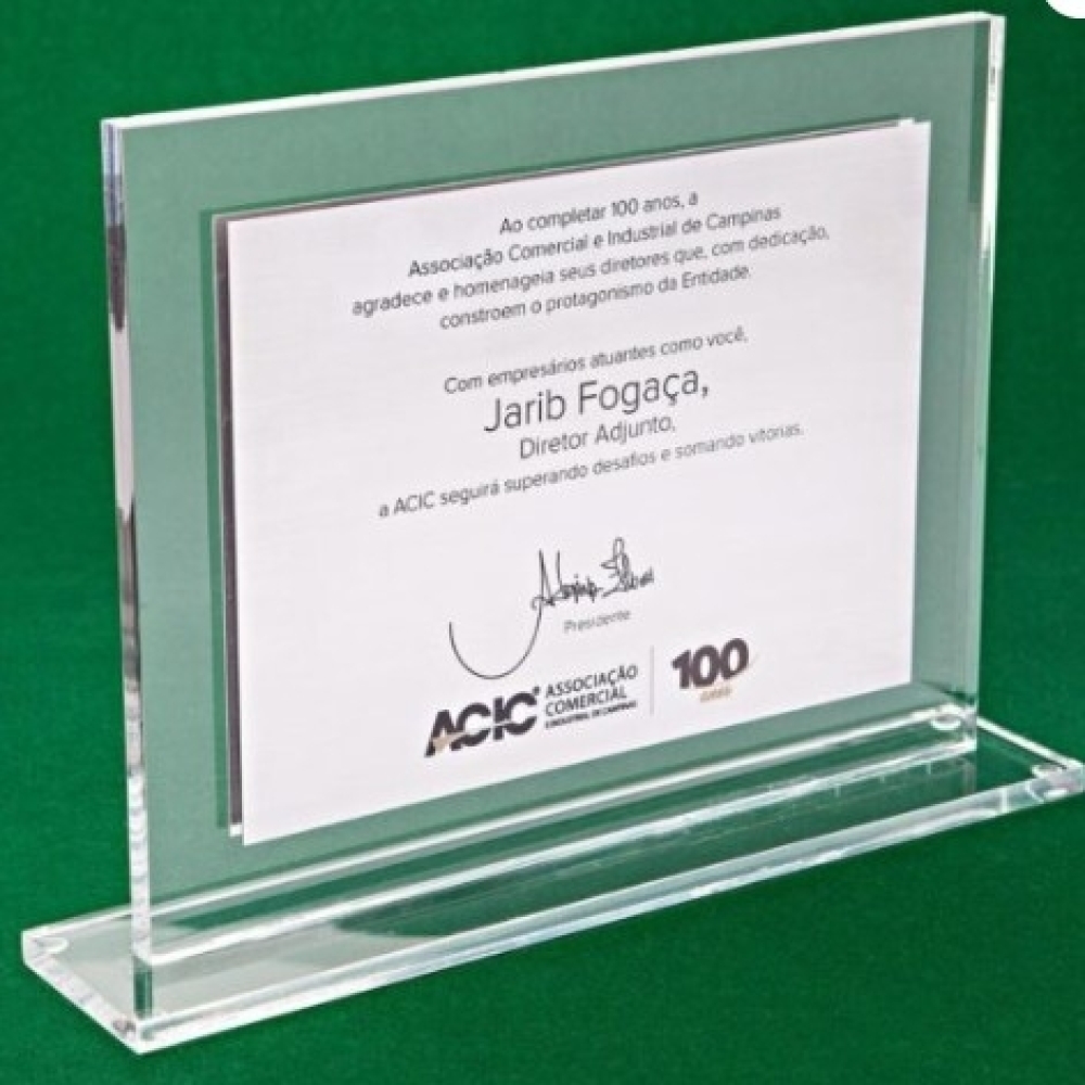 Placa de Aco Inox Escovado com corpo de cristal 4mm e base de acrílico 6mm-Placa de Aco Inox Escovado com corpo de cristal 4m