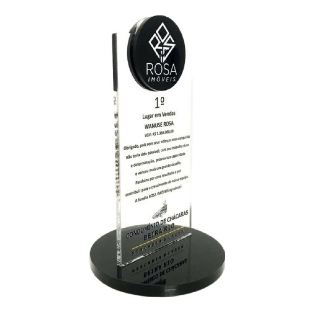 Troféu Acrílico Cristal 6mm x 15x15cm -BCPLC-01017